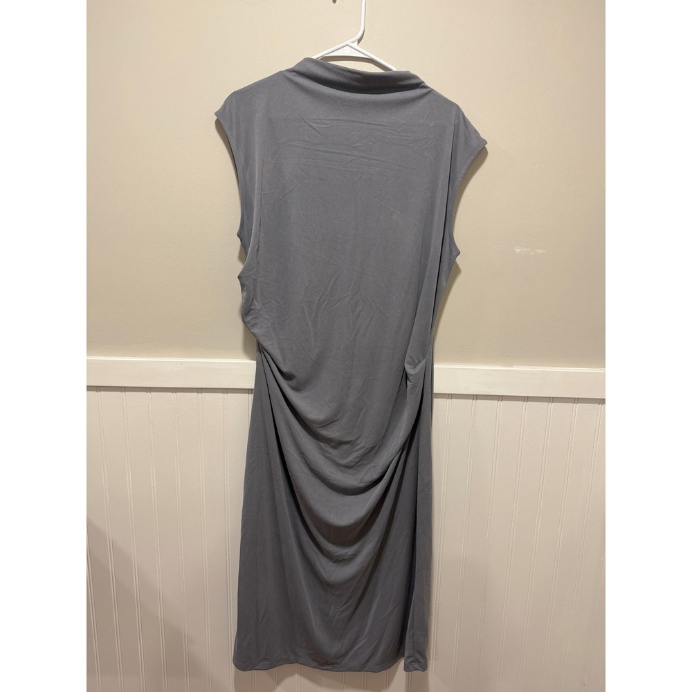 Old Navy Mock Neck Midi Dress Ribbed Gray Cap Sleeve Ruching Women Sz XL Petite